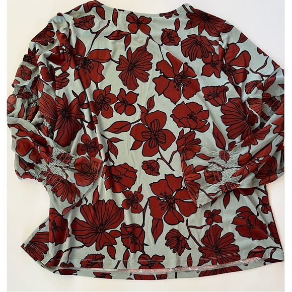 Dennis Basso Women’s Printed Caviar Crepe Ruffled Top With Chiffon Sleeves 1X - Picture 9 of 10